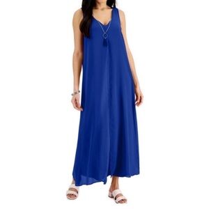 JM Collection Chiffon-Overlay Sleeveless Dress Created for Macy's Royal Blue XL